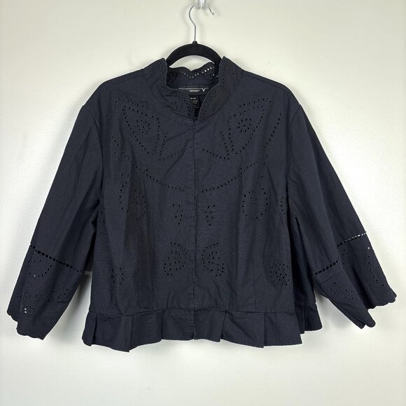 Venezia Black Eyelet Cutout Cotton Jacket Lightweight‎ 3-Hook Closure Size 26/28 - Picture 1 of 14